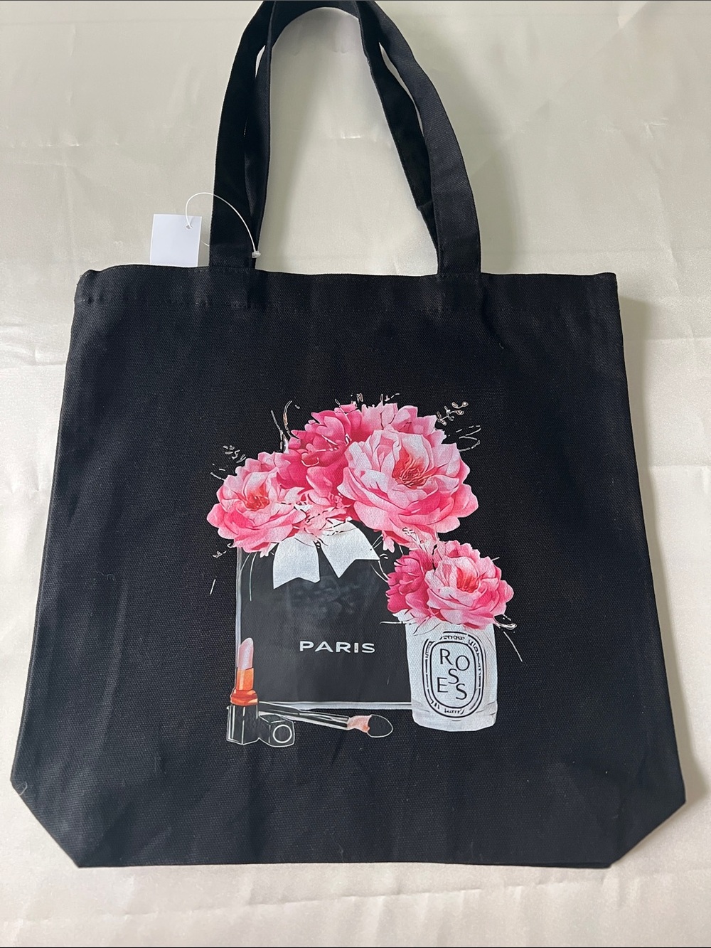 (NWT) Black Paris &
Pink Peony Canvas Tote
Bag 100% cotton
